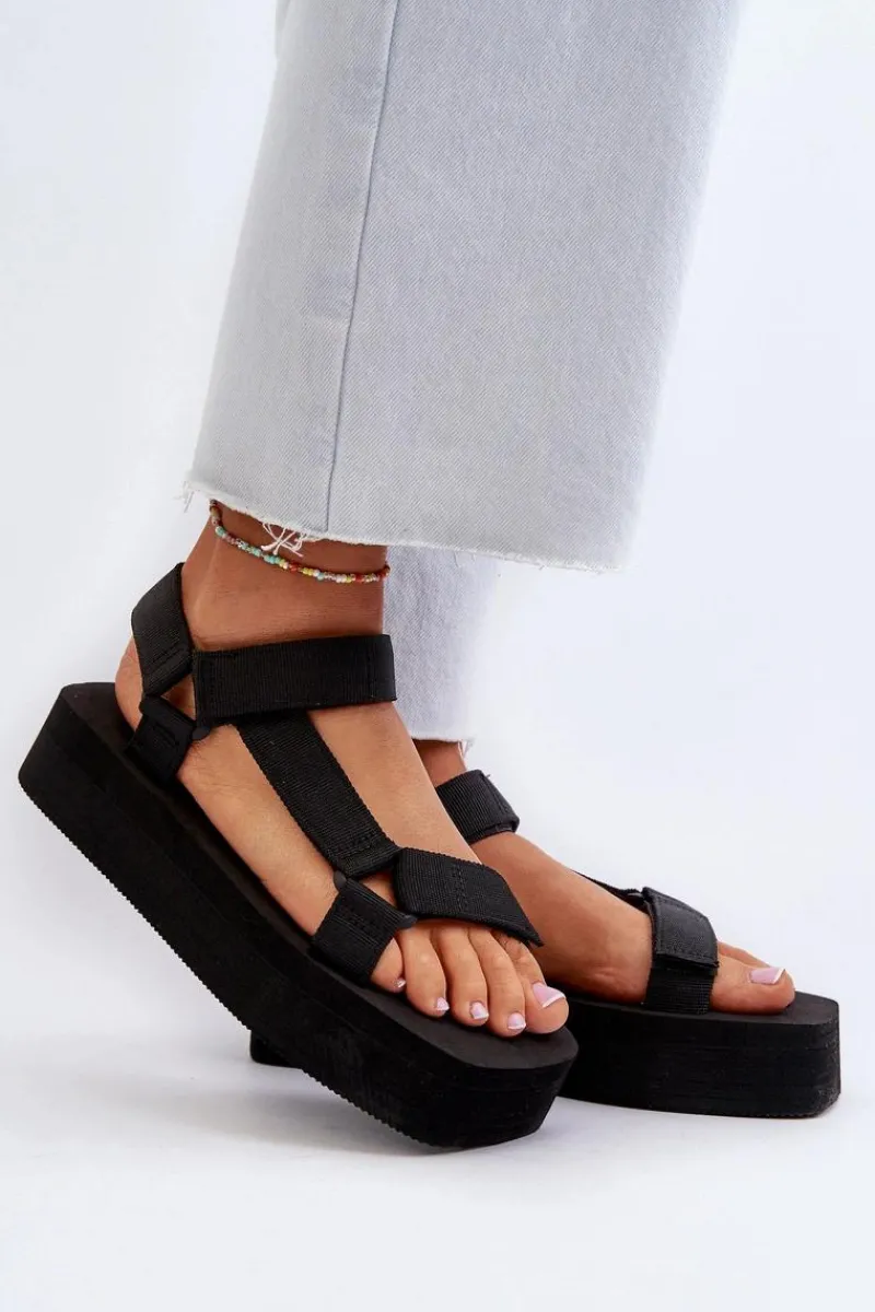 Hot Sandały Damskie Na Platformie Czarne Edireda Damskie Sandały Płaskie