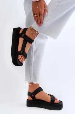 Hot Sandały Damskie Na Platformie Czarne Edireda Damskie Sandały Płaskie