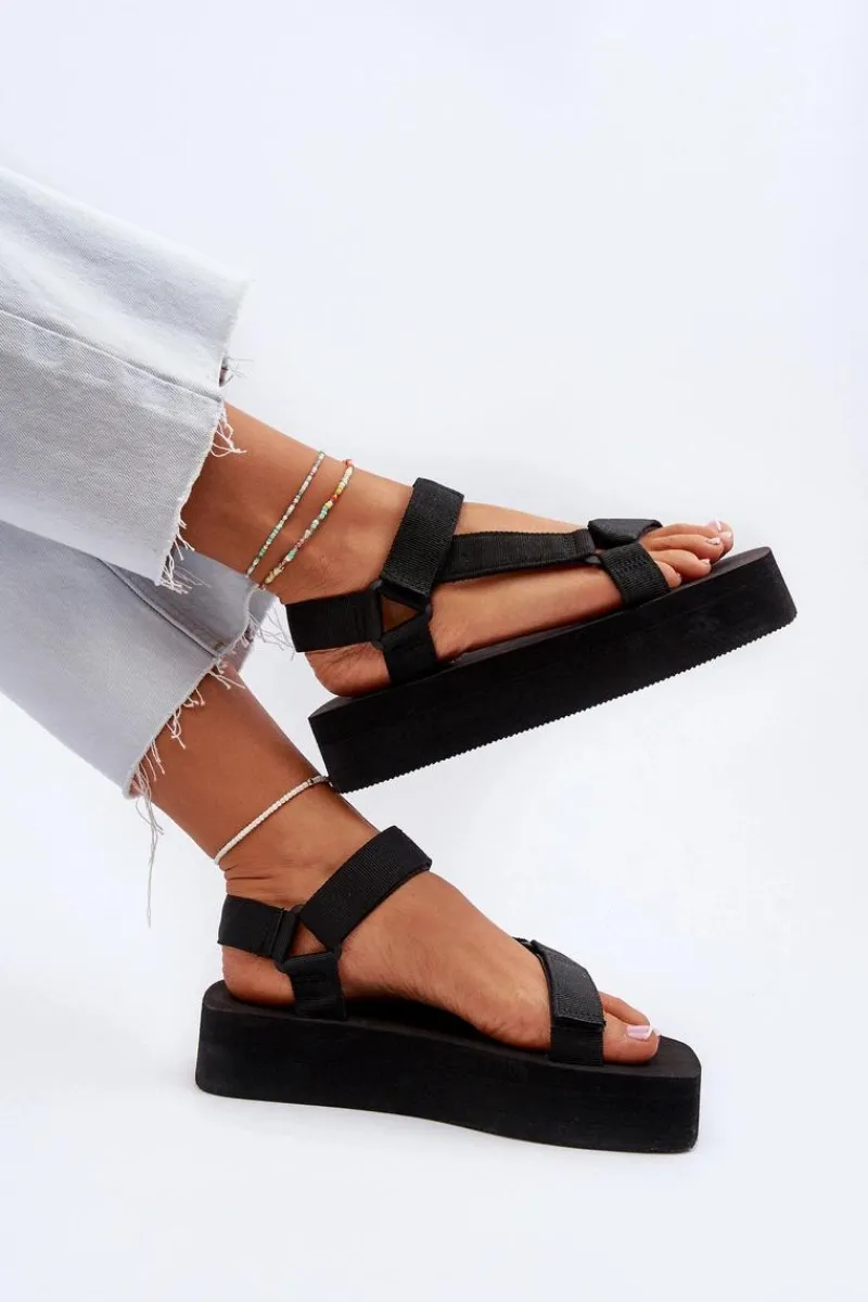 Hot Sandały Damskie Na Platformie Czarne Edireda Damskie Sandały Płaskie