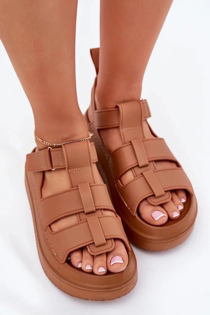 Sandały Płaskie>Boto Sandały Damskie Na Platformie Camel Nitavelia Brązowy