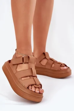 Sandały Płaskie>Boto Sandały Damskie Na Platformie Camel Nitavelia Brązowy