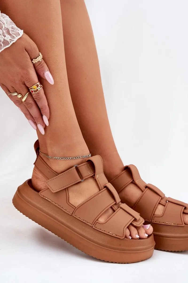 Sandały Płaskie>Boto Sandały Damskie Na Platformie Camel Nitavelia Brązowy