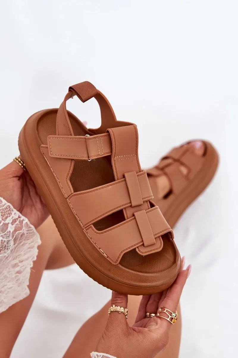 Sandały Płaskie>Boto Sandały Damskie Na Platformie Camel Nitavelia Brązowy