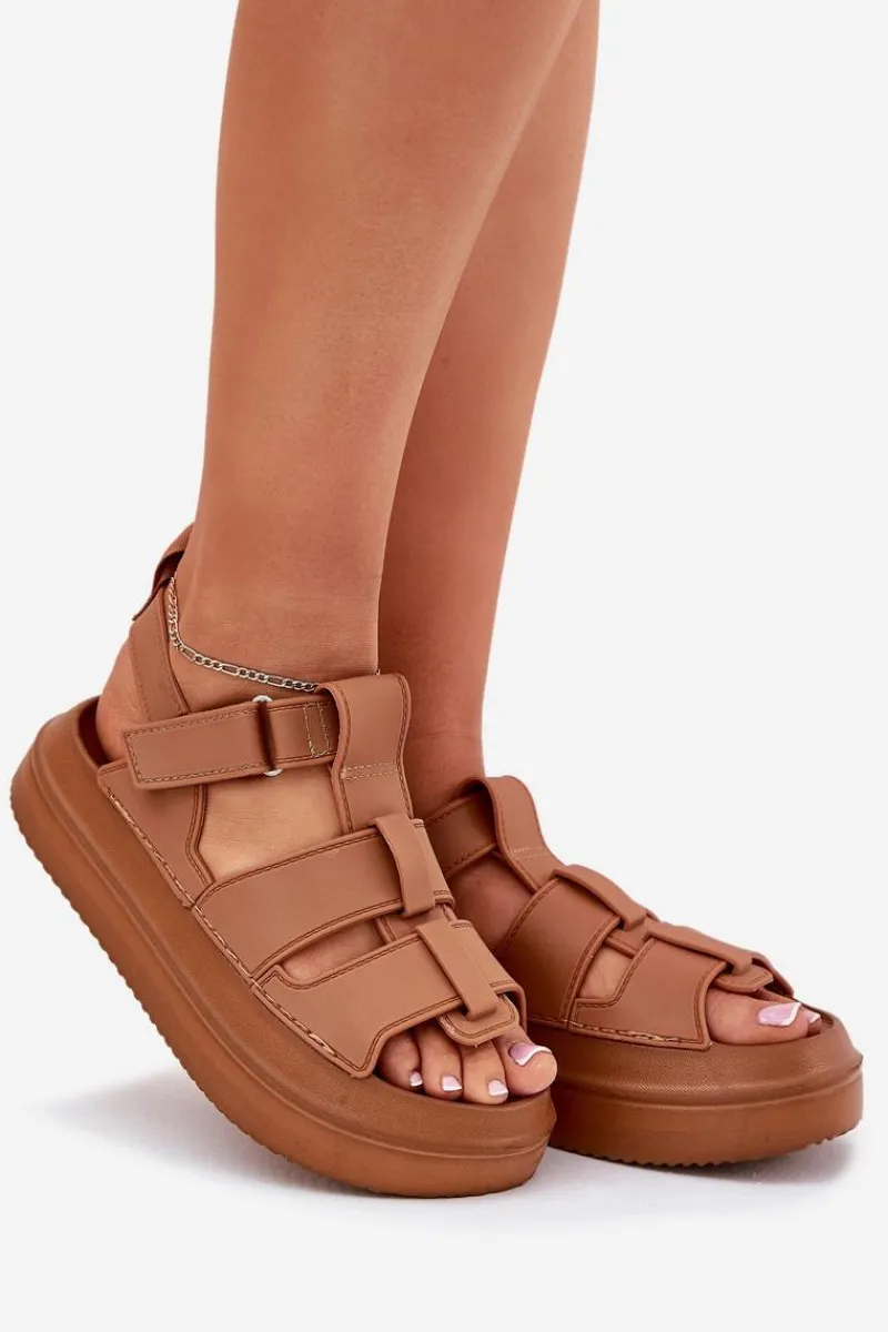 Sandały Płaskie>Boto Sandały Damskie Na Platformie Camel Nitavelia Brązowy