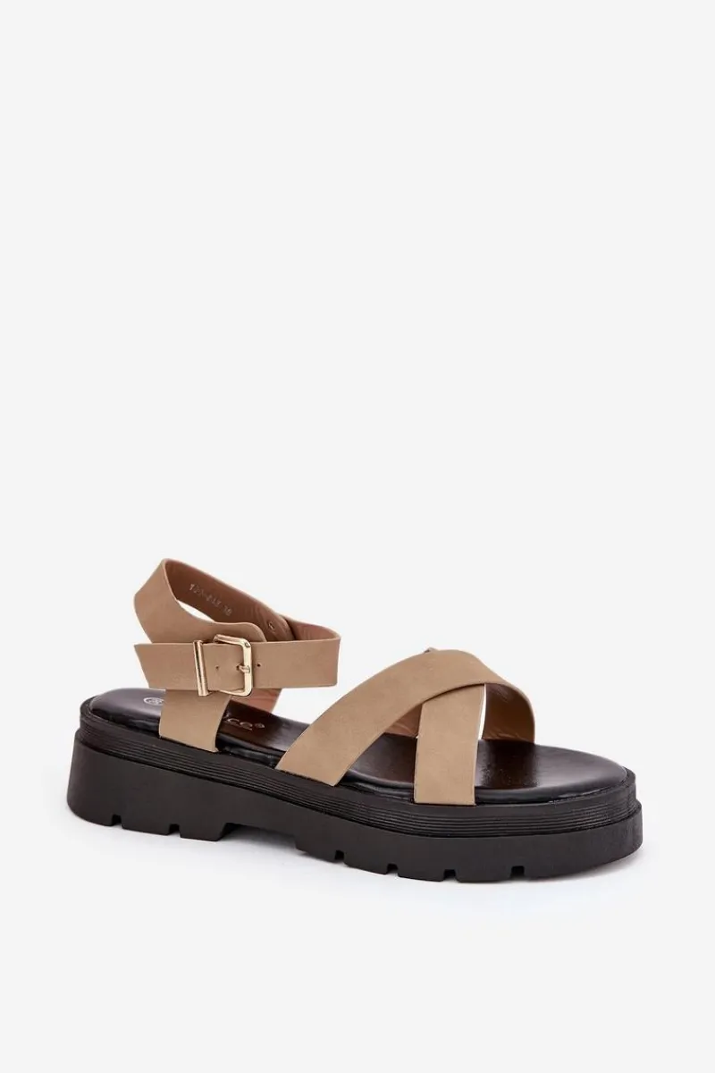 Sandały Płaskie>Boto Sandały Damskie Na Platformie Z Eko Skóry Khaki Gevinniser Beżowy