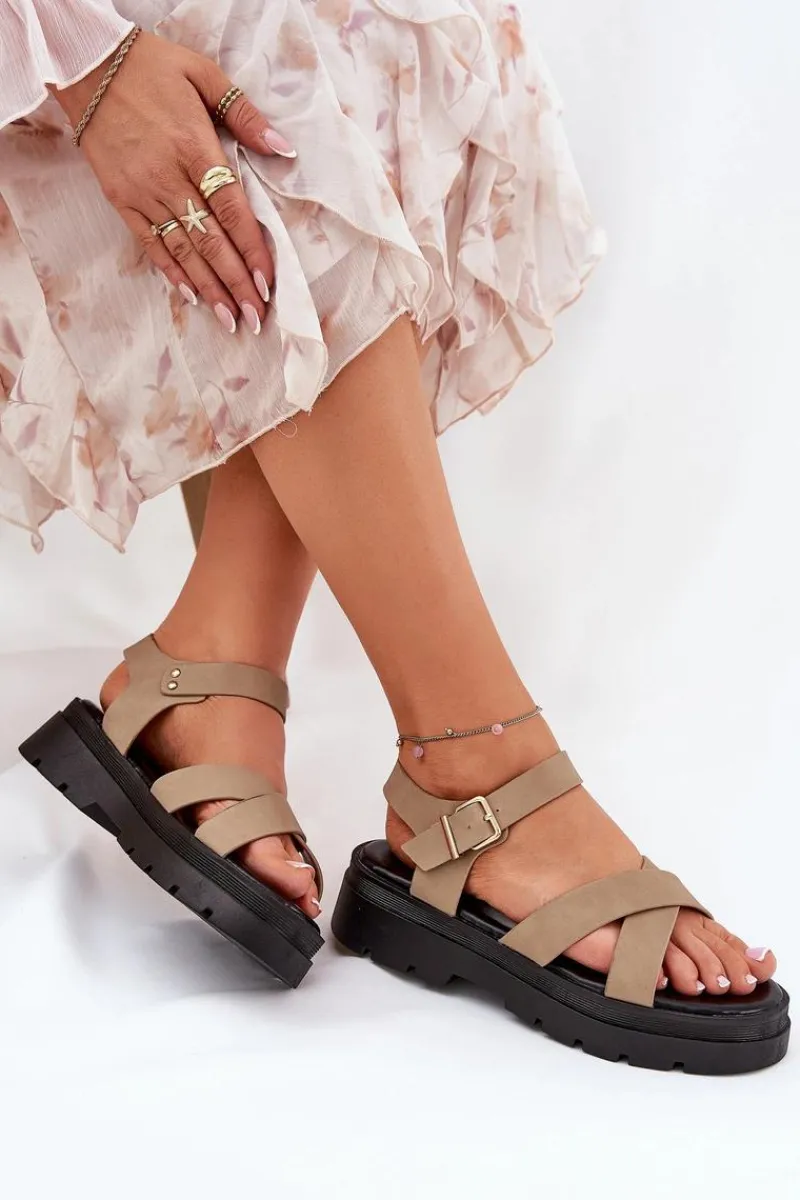 Sandały Płaskie>Boto Sandały Damskie Na Platformie Z Eko Skóry Khaki Gevinniser Beżowy