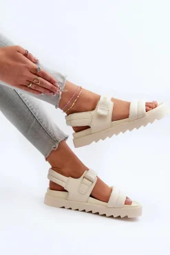 Sale Big Star Shoes Sandały Damskie Na Platformie Big Star NN274751 Beżowe Beżowy