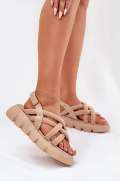 Outlet Boto Sandały Damskie Na Platformie Z Paskami Beżowe Filamira Beżowy