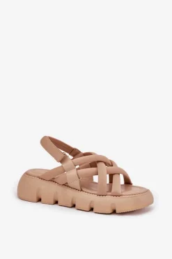 Outlet Boto Sandały Damskie Na Platformie Z Paskami Beżowe Filamira Beżowy