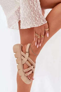 Outlet Boto Sandały Damskie Na Platformie Z Paskami Beżowe Filamira Beżowy