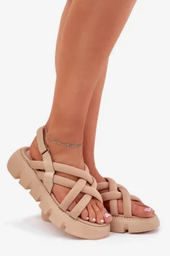 Outlet Boto Sandały Damskie Na Platformie Z Paskami Beżowe Filamira Beżowy