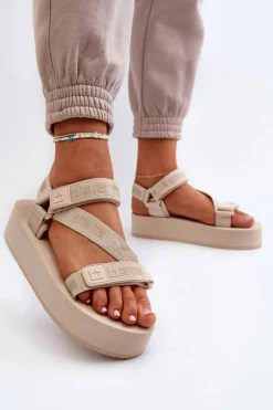 Outlet Sandały Damskie Na Platformie Big Star NN274A528 Beżowe Damskie Sandały Big Star|Sandały Płaskie