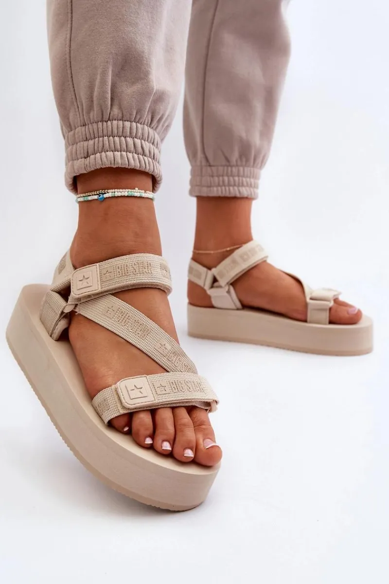 Outlet Sandały Damskie Na Platformie Big Star NN274A528 Beżowe Damskie Sandały Big Star|Sandały Płaskie