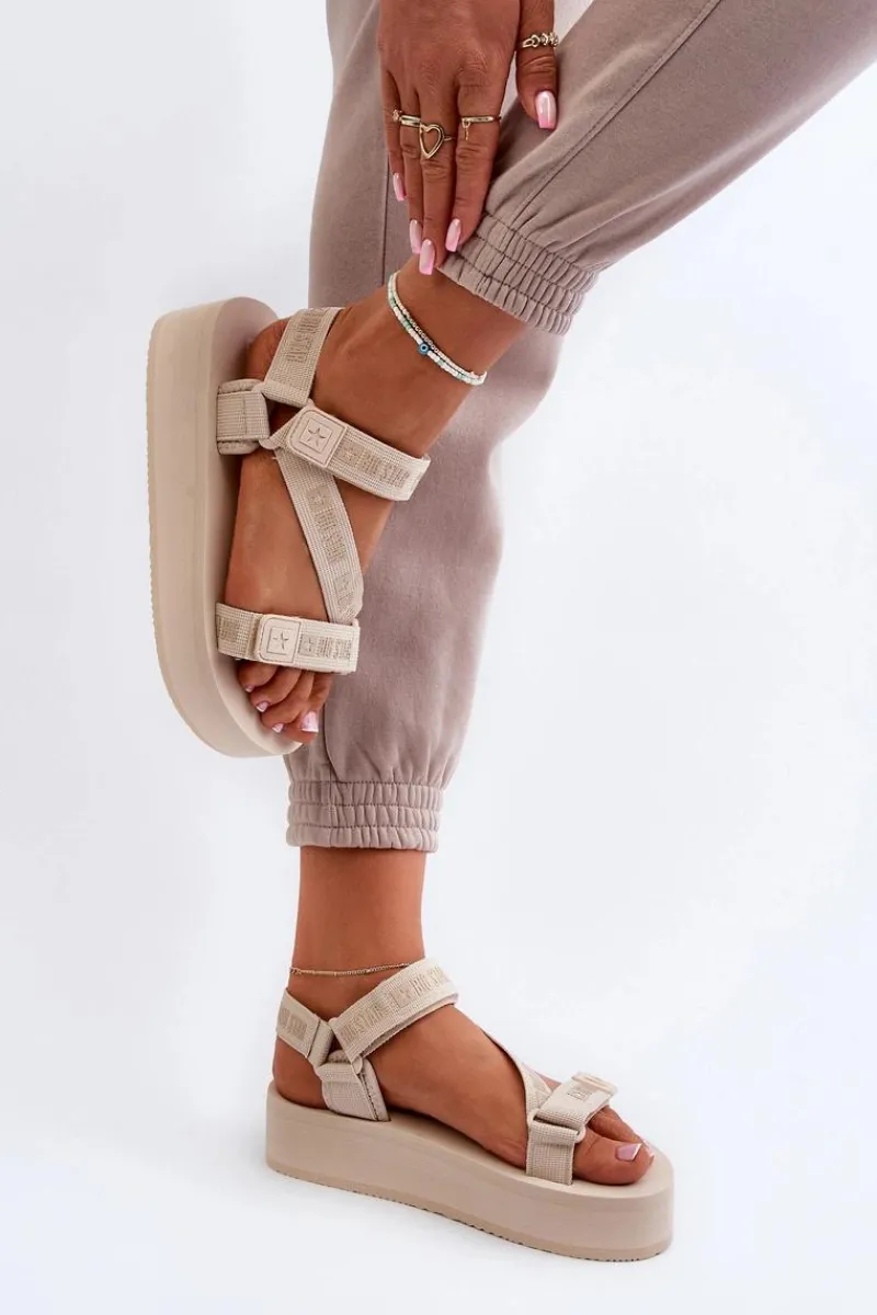 Outlet Sandały Damskie Na Platformie Big Star NN274A528 Beżowe Damskie Sandały Big Star|Sandały Płaskie