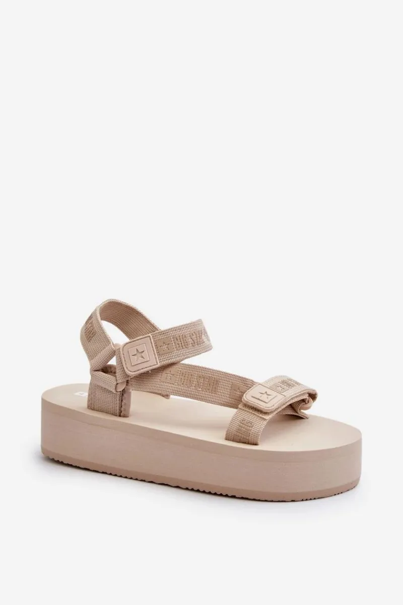 Outlet Sandały Damskie Na Platformie Big Star NN274A528 Beżowe Damskie Sandały Big Star|Sandały Płaskie