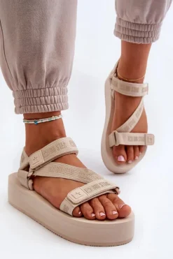 Outlet Sandały Damskie Na Platformie Big Star NN274A528 Beżowe Damskie Sandały Big Star|Sandały Płaskie