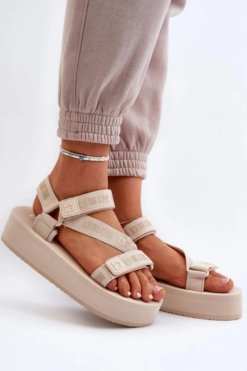 Outlet Sandały Damskie Na Platformie Big Star NN274A528 Beżowe Damskie Sandały Big Star|Sandały Płaskie