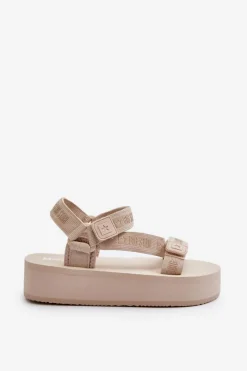 Outlet Sandały Damskie Na Platformie Big Star NN274A528 Beżowe Damskie Sandały Big Star|Sandały Płaskie