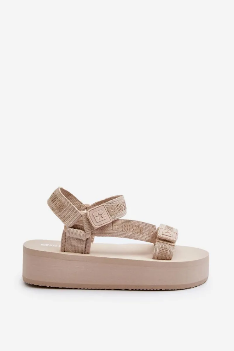 Outlet Sandały Damskie Na Platformie Big Star NN274A528 Beżowe Damskie Sandały Big Star|Sandały Płaskie