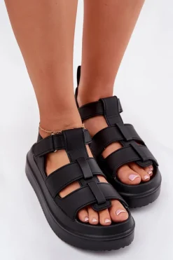 New Boto Sandały Damskie Na Platformie Czarne Nitavelia Czarny