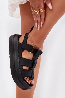 New Boto Sandały Damskie Na Platformie Czarne Nitavelia Czarny