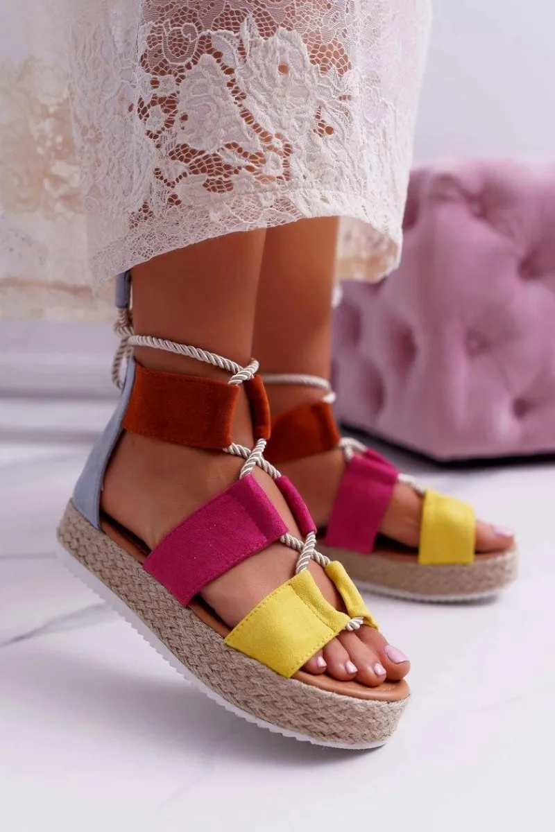 Sandały Płaskie>Boto Sandały Damskie na Platformie Zamszowe Wielokolorowe Ergola