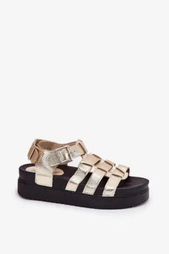 Discount Sandały Damskie Na Platformie Z Klamrami Złote Atarafas Damskie Sandały Płaskie