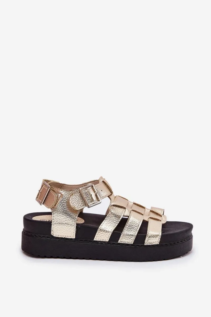Discount Sandały Damskie Na Platformie Z Klamrami Złote Atarafas Damskie Sandały Płaskie