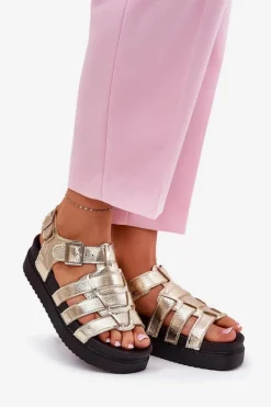 Discount Sandały Damskie Na Platformie Z Klamrami Złote Atarafas Damskie Sandały Płaskie