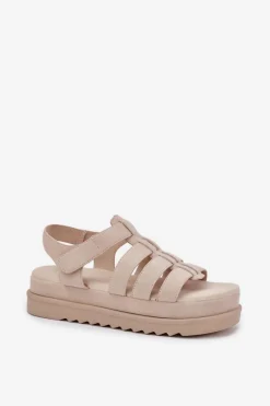 Clearance Boto Sandały Damskie Na Platformie Eko Zamszowe Beżowe Filisenia Beżowy