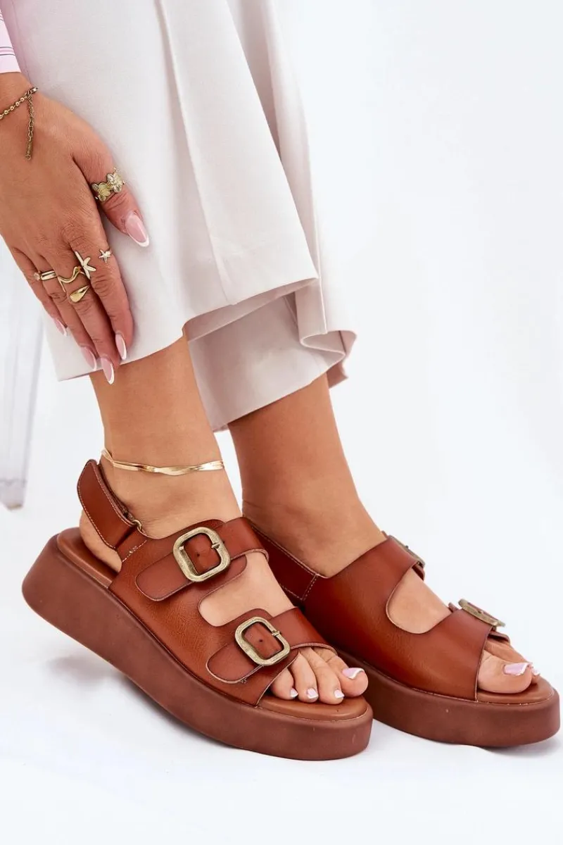 Boto Sandały Damskie Na Platformie I Koturnie Z Klamrami Camel Genorre