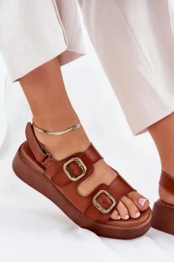 Boto Sandały Damskie Na Platformie I Koturnie Z Klamrami Camel Genorre