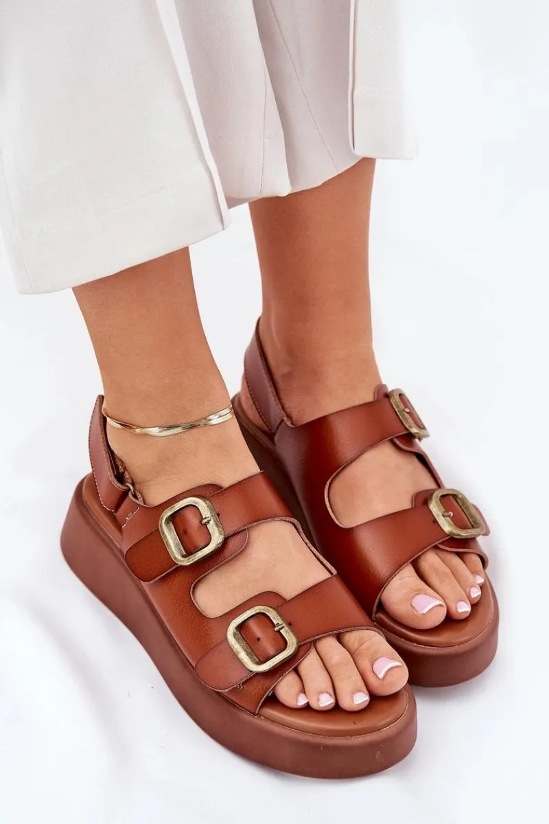 Boto Sandały Damskie Na Platformie I Koturnie Z Klamrami Camel Genorre