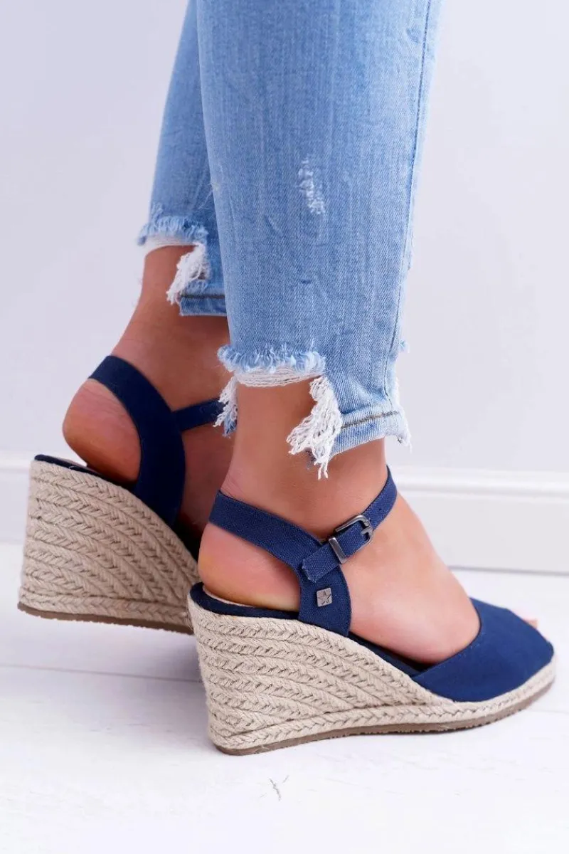 Sandały Big Star|Sandały Na Koturnie>Big Star Shoes Sandały Damskie Na Plecionej Koturnie Big Star Granatowe DD274A212