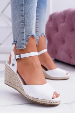 Sale Sandały Damskie Na Plecionej Koturnie Big Star Białe DD274A231 Damskie Sandały Big Star|Sandały Na Koturnie