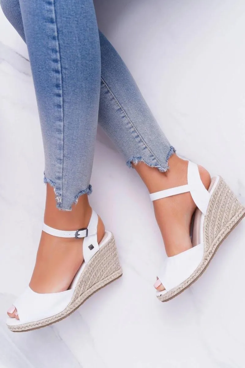 Sale Sandały Damskie Na Plecionej Koturnie Big Star Białe DD274A231 Damskie Sandały Big Star|Sandały Na Koturnie