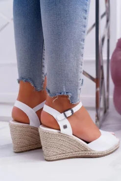 Sale Sandały Damskie Na Plecionej Koturnie Big Star Białe DD274A231 Damskie Sandały Big Star|Sandały Na Koturnie