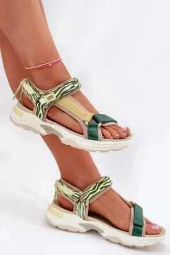 Hot D.Franklin Sandały Damskie Na Rzepy DFSH406003 Zielone Zielony