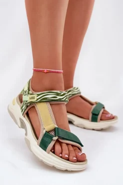 Hot D.Franklin Sandały Damskie Na Rzepy DFSH406003 Zielone Zielony