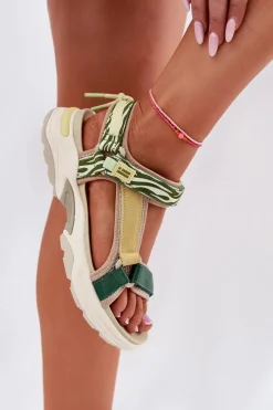 Hot D.Franklin Sandały Damskie Na Rzepy DFSH406003 Zielone Zielony