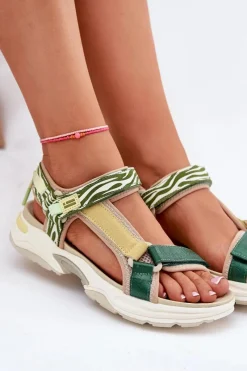 Hot D.Franklin Sandały Damskie Na Rzepy DFSH406003 Zielone Zielony