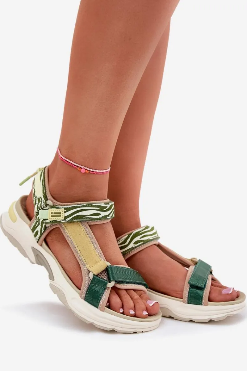 Hot D.Franklin Sandały Damskie Na Rzepy DFSH406003 Zielone Zielony