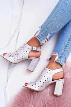 Sale Buty damskie Vinceza Sandały Damskie Na Słupku Ażurowe z Dżetami Srebrne Hendrix