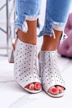 Sale Buty damskie Vinceza Sandały Damskie Na Słupku Ażurowe z Dżetami Srebrne Hendrix