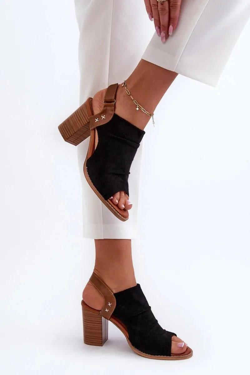 Sandały Na Słupku|Sandały Na Obcasie>Boto Sandały Damskie Na Słupku Ażurowe Czarne Rosca