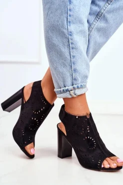 Clearance Evento Sandały Damskie Na Słupku Ażurowe Na Rzep Czarne Rules