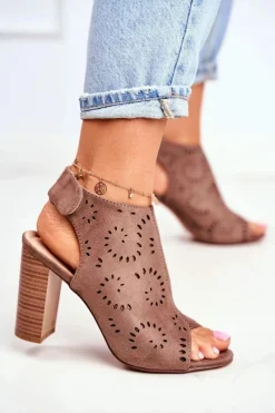 Sandały Ażurowe|Sandały Na Obcasie>Evento Sandały Damskie Na Słupku Ażurowe Na Rzep Khaki Rules