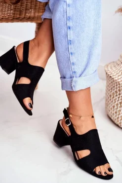 Hot Sandały Damskie Na Słupku Ażurowe Czarne Valery Damskie Sandały Ażurowe|Sandały Na Obcasie