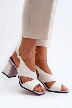 Sandały Na Słupku|Sandały Na Obcasie>Damskie buty S.Barski Sandały Damskie Na Słupku Białe D&A MR38-153 Biały