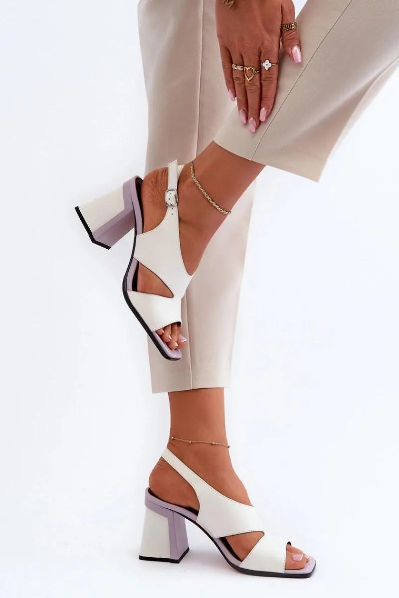 Sandały Na Słupku|Sandały Na Obcasie>Damskie buty S.Barski Sandały Damskie Na Słupku Białe D&A MR38-153 Biały